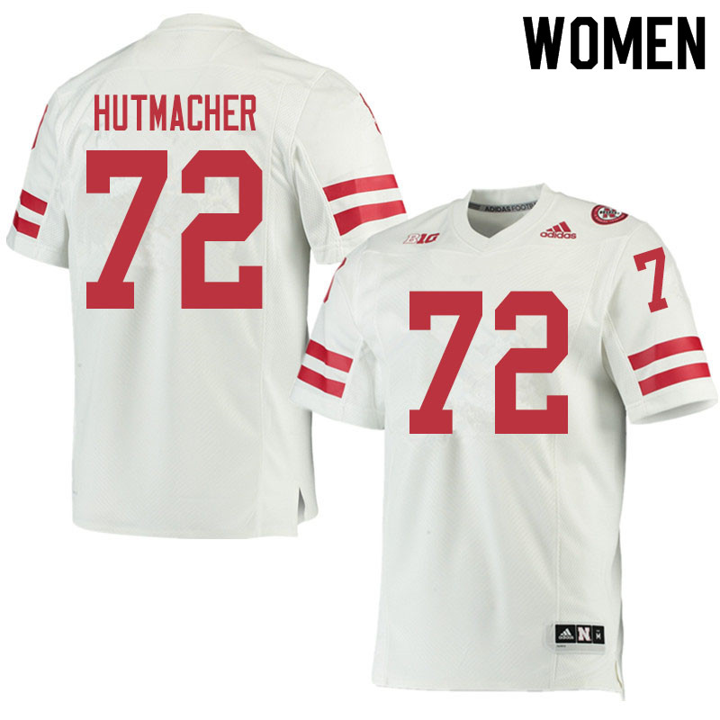 Women #72 Nash Hutmacher Nebraska Cornhuskers College Football Jerseys Sale-White